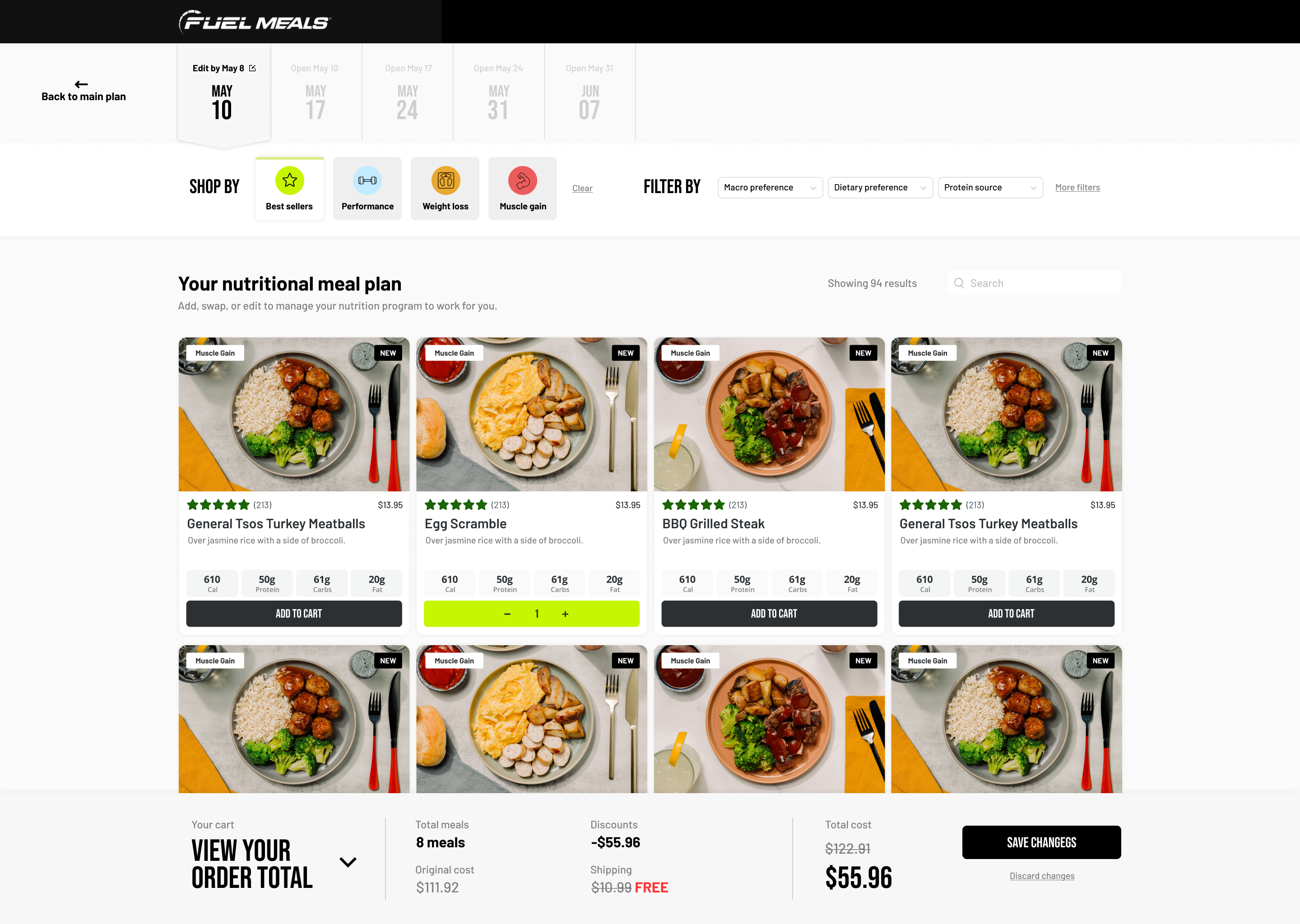 Fuel Meals meal editor home screen
